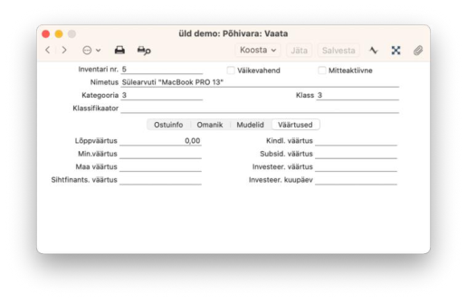Põhivarade sisestamine, juhendi lk 13