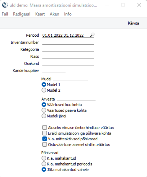 Koosta amortisatsiooni simulatsioonid, juhendi lk 44