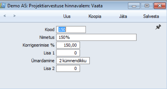 Projektiarvestuse hinnavalemid, juhendi lk 10