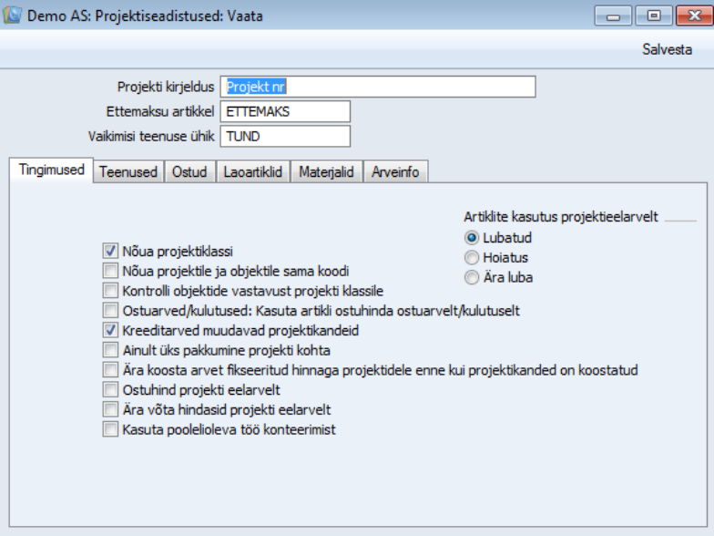 Projektiseadistused, juhendi lk 12