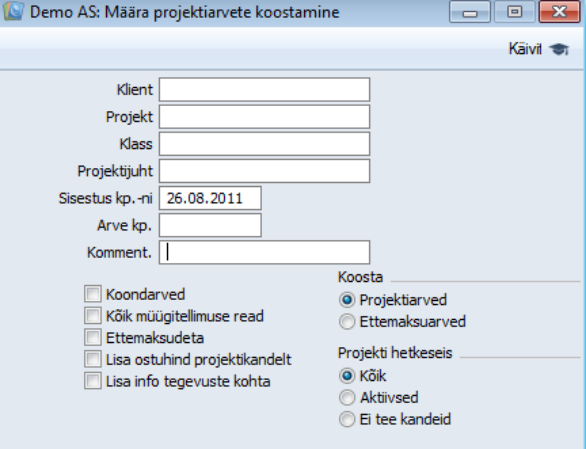 Koosta projektiarved, juhendi lk 29
