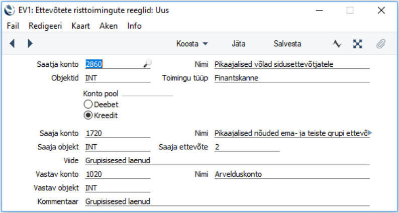 Risttoimingud - ettevõtetevahelised finantskanded, juhendi lk 2