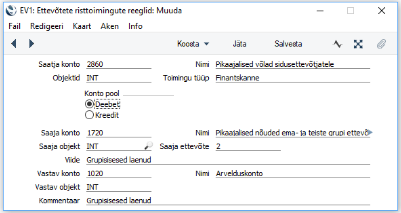 Risttoimingud - ettevõtetevahelised finantskanded, juhendi lk 3