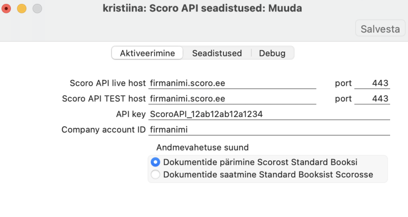 Scoro liidestuse seadistus, juhendi lk 16