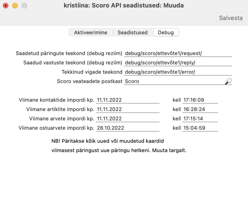 Scoro liidestuse seadistus, juhendi lk 20