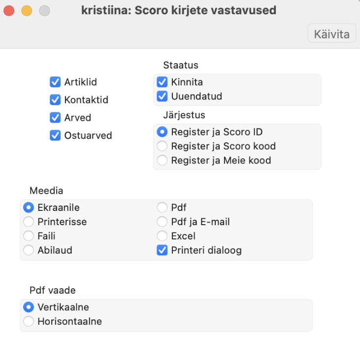 Uus aruanne - Scoro kirjete vastavused, juhendi lk 21