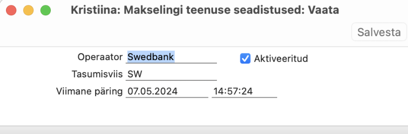 Makselingi teenuse seadistused, juhendi lk 6