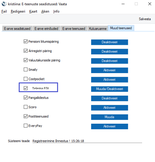 4. Telema API ühenduse aktiveerimine, juhendi lk 5