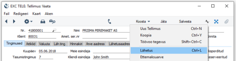 1.2. Lähetuse koostamine müügitellimusest, juhendi lk 5