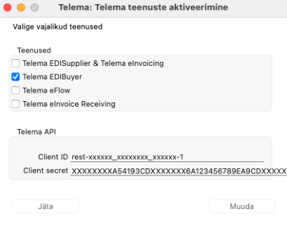 3.5. Telema API ühenduse aktiveerimine, juhendi lk 3