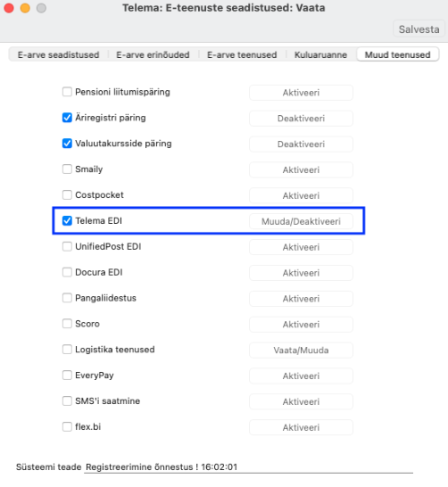 3.5. Telema API ühenduse aktiveerimine, juhendi lk 4