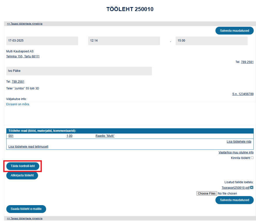 5.4. Töölehtedele kontroll-lehtede lisamine, juhendi lk 17