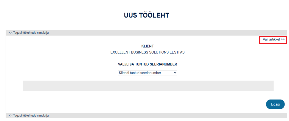 6. Uue Töölehe sisestamine, juhendi lk 19