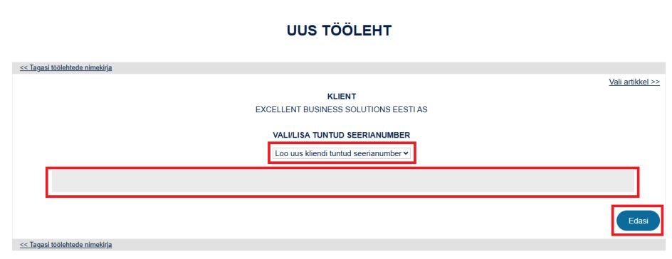6. Uue Töölehe sisestamine, juhendi lk 20