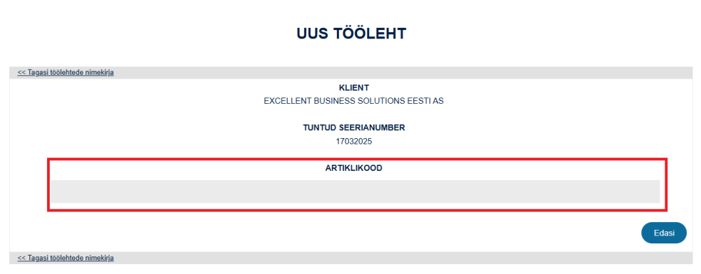 6. Uue Töölehe sisestamine, juhendi lk 21