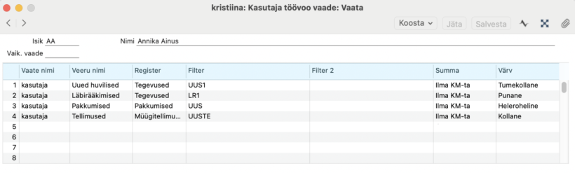Kasutaja vaade, juhendi lk 5