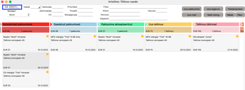 Töövoo vaate päise filtrid, juhendi lk 8