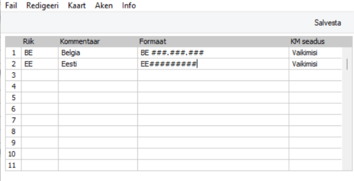 KMKR numbrite formaadid, juhendi lk 22