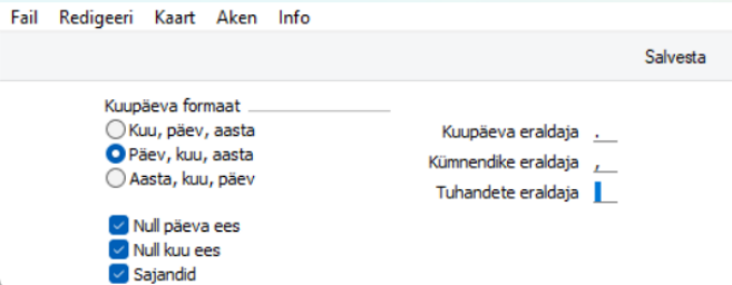 Kuupäeva- ja numbriformaat, ettevõte, juhendi lk 33