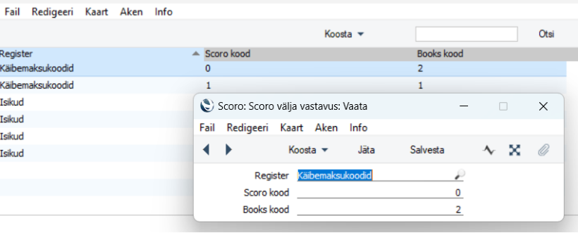 Scoro väljade vastavused, juhendi lk 49