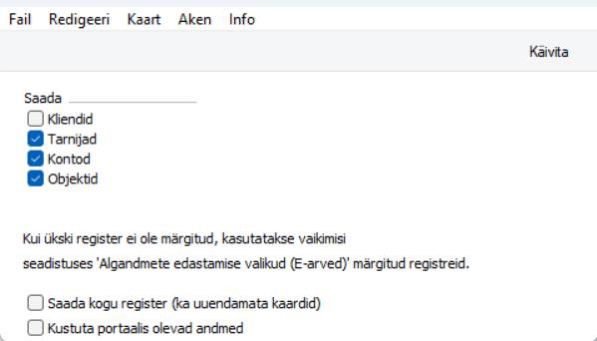 Edasta algandmed e-arvete keskkonda, juhendi lk 73