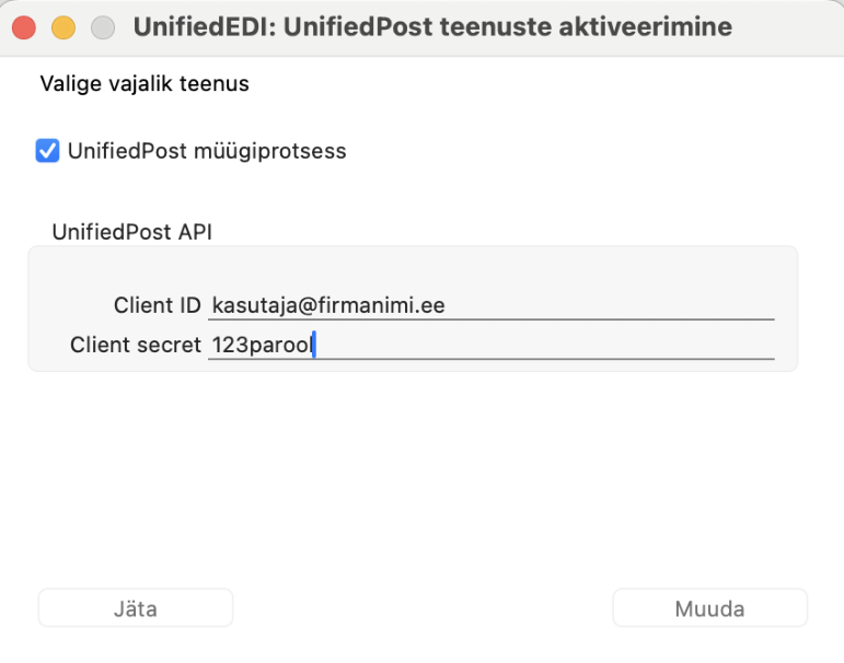 Unifiedpost EDI API ühenduse aktiveerimine, juhendi lk 5