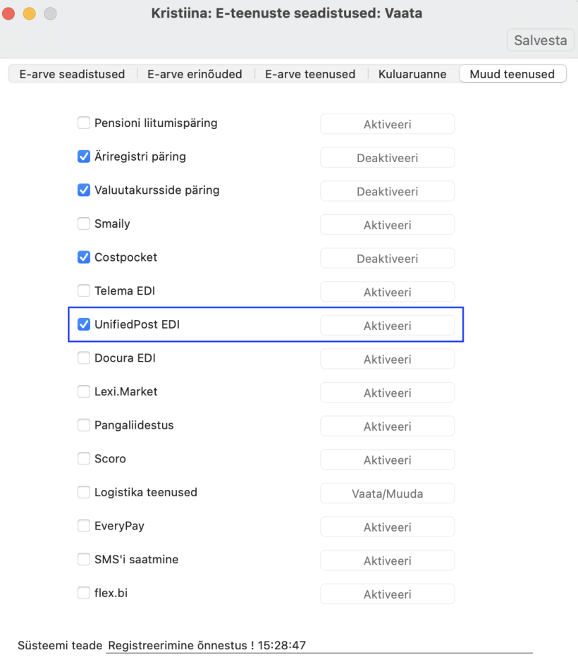 Unifiedpost EDI API ühenduse aktiveerimine, juhendi lk 6