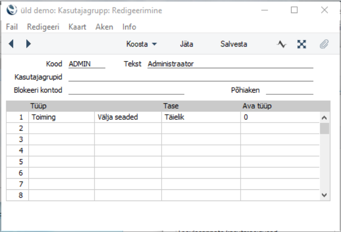 Kasutajagrupi õigused, juhendi lk 1