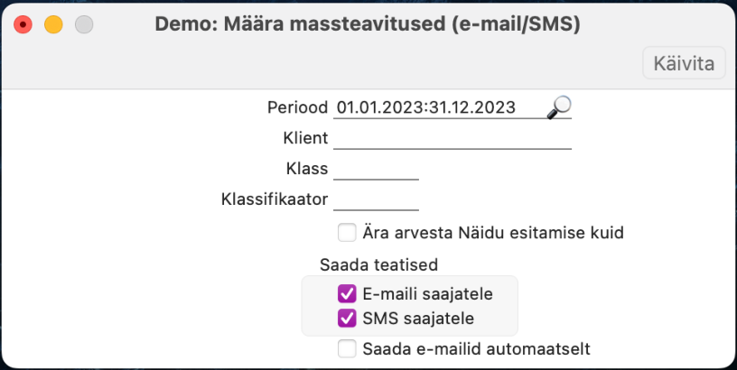"Koosta massteavitused (email/SMS)", juhendi lk 65